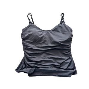 Blue Rod Beattie Solid Black Tankini Top Ruched 18 W